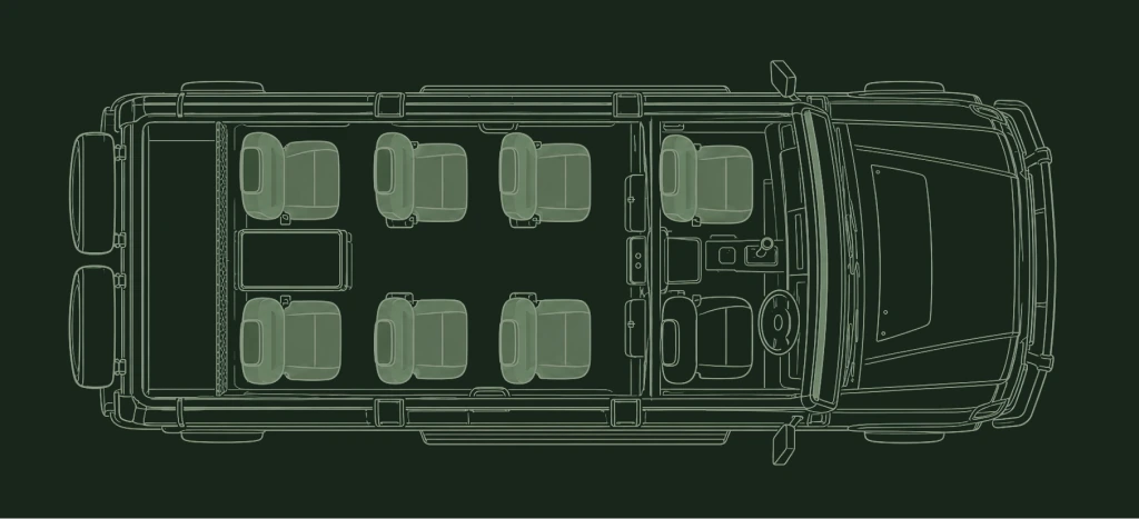 Configuração de assentos de veículo de safári para 7 passageiros